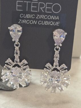 Gorgeous Etereo Silver-Tone Clear Cubic Zirconia Drop Earrings